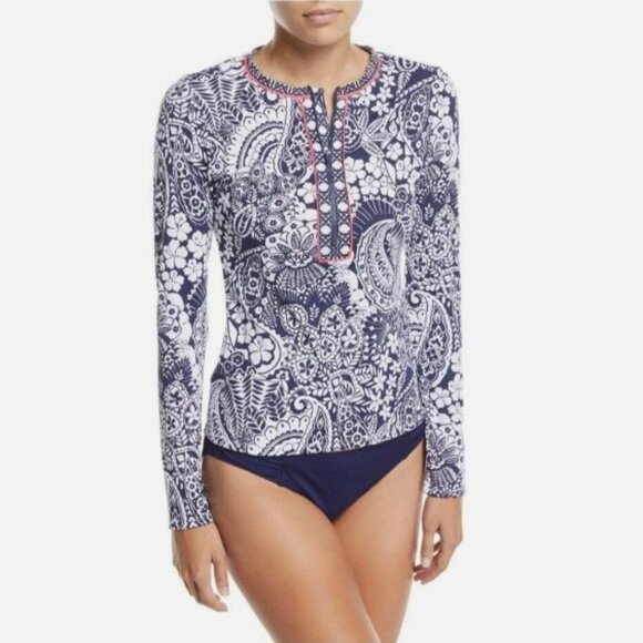 Tommy Bahama Other - Tommy Bahama Paisley Paradise Navy & White Half Zip Rash Guard Swim Shirt - XS